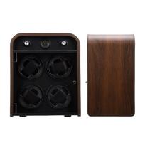 Wood Watch Winder Temperature Humidity Display Quiet Vertical 4 Slot Watch Winder with LED Light for Mechanical Watch