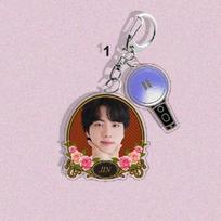 BTS Vintage Rose Frame Acrylic Keychain, Bangtan Boys Photo Keyring with Army Bomb Charm, Kpop ARMY Fans Bag Pendant JIN