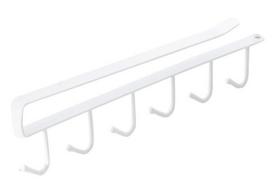 Ag828 Metalinė pakabinama lentynėlė su 6 kabliukais, 26,5 cm, balta