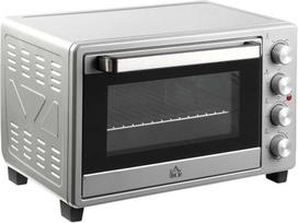 Gruzdintuvė HOMCOM mini orkaitė 32L, 1600W, elektrinė orkaitė su trupinių padėklu, nerūdijantis plienas ir stiklas, sidabrinė, 52,2x38,1x33,5cm