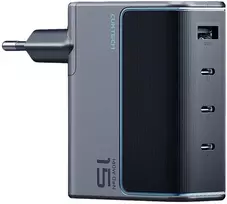 Cuktech AD1404UEU 140W GaN 3x USB-C + USB-A sieninis įkroviklis su USB-C laidu – pilkas