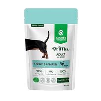 NATURE'S PROTECTION PRIME visų veislių suaugusių šunų svorio kontrolės palaikymui, šlapias pašaras su vištiena ir balta žuvimi 85 g