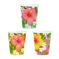 Popieriniai puodeliai „Aloha“ su tropinėmis gėlėmis 270 ml (6 vnt.) – Havajų temos šventei