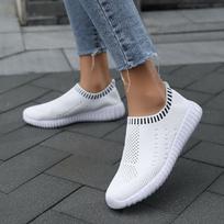 New Women's Air Mesh Breathable Sports Shoes Ladies Round Toe Slip On Sneakers Casual Light Weight Soft Sole Jogging Shoes Socks Trainer Running Shoes 43 balta