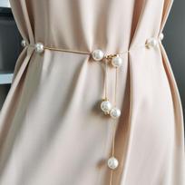 Elegant Women Pearl Belt Adjustable Metal Chain Belt Fashion Simple Thin Skinny Waistband Lady Dress Decorative Jewelry EMA
