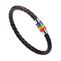 Rankų darbo pintas LGBT odinis apyrankė moterims vyrams vaivorykštės magnetinis užsegimas apyrankė poros papuošalas dovana juoda/sidabras