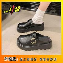 Retro simple lazy half slippers two wear casual Internet celebrity thick bottom leather surface Boken Baotou drag 2025 spring and autumn new 35