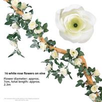 16/69Heads Artificial Rose Vine Plastic Silk Fake Plants Leaves  Home Decoration White 2.3 m