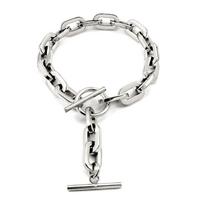 Gold Stainless Steel Link Chain Choker Necklace Long Circle Bar Design with Toggle Lock Statement Collar Accessory