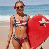 New European & American Flag Push-up Bikini Set – Women's Swimsuit Small