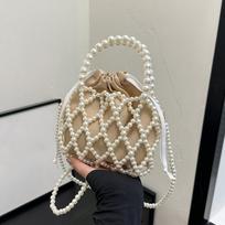 Women Pearl Bag Compact Mini Tote Bucket Bag Woven Crossbody Dinner Bags Coin Purse Wallet Handbag Ladies Shoulder Bags