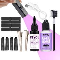 Complete All-in-One UV Hair Extension Kit, Fast Curing UV Lamp with 30g Glue, 30ml Remover, Anti-UV Shield Full Accessories for Salon Home DIY Use A set