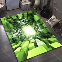 3D Green Cube Space Print Carpet for Living Room Bedroom Bedside Sofa Table Floor Mat Home Area Rug Decor Large Size 40cm x 60cm