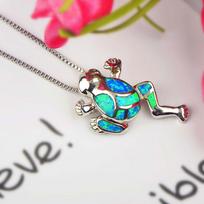 Blue Imitation Opal Frog Pendant Necklace Women Cute Animal Jewelry Creative Gift For Girlfriend Casual Party Fashion Style mėlyna