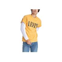 Levis Letter Print Faux Two-Piece Fashion Casual Round Neck Long Sleeve T-Shirt Men Tops Yellow 85540-0000 S