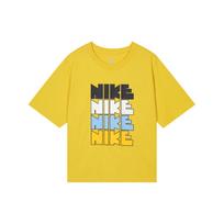 Nike X Atmos Pink Collaboration Womens NSW Circa Series Color Block Letter Print Round Neck Loose Short Sleeve Drop Shoulder T-Shirt DQ5037-709 M