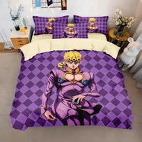 Anime JoJo Bizarre Bedding Set,Adventure Jotaro Kujo Bedding Set,JoJo Duvet Cover Pillowcase Bed Boys Adult EU single(135x200cm) purple
