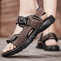 Vasariniai vyriški laisvalaikio velcro sandalai, kvėpuojantys, lengvi, madingi, universalūs paplūdimio batai, vyriški batai 35 ruda