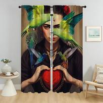Fridas Curtains Child Room Bedroom Curtain Panel Shades Halloween Decoration Partition Living Blackout Made Of Polyester Window Treatment W100*H130(CM)-Hooks&2PCS