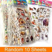 10 Sheets 3D Puffy Stickers Animals Bulk Stickers Scrapbook Decoration Birthday New Year Christmas Gifts for Kids Boys Girls