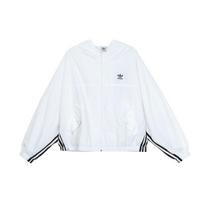 Adidas Originals Adiclub Ketverlapių dobilų logotipas Spausdintas Laisvas su gobtuvu Vėjo striukė Moteriška Vėjo striukė Balta IP1804 XL white