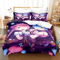 3D Printed Anime  Re Zero Rem Ram Emilia Bedding Set Boys Girls Twin Queen Size Duvet Cover Pillowcase Bed Kids Adult EU single(135x200cm)