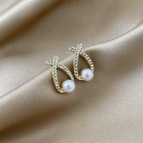 Silver Needle French Pearl & Cat's Eye Star Moon Earrings with Zircon Studs