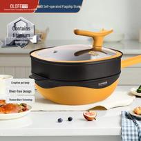 OLOFE 32cm Titanium Non-stick Square Wok with Steamer