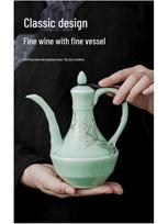 Celadon Ceramic Baijiu Set: Antique-Style Wine Decanter & Sip Cups black