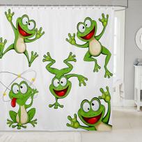 Cartoon Frog Shower Curtain Funny Green Animal Kids Bathroom Decor Linen180X230 W60H190(CM)-1 Pcs