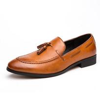 Men's One-Step Slip-On Leather Brogue Shoes - Trendy Korean Style with Pointed Toe for Business, Casual, or Formal Wear 46 ruda