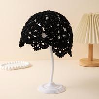 with Rhinestones Beanie Cap Breathable Beret Cap Fashion Hollow-Out Crochet Hat  Spring juoda