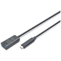 Digitus aktyvus USB 3.2 Gen2 10G prailginimo kabelis DA-73113, 5m, 10Gbps, 24 pin USB-C patinas, 9 pin USB A patelė