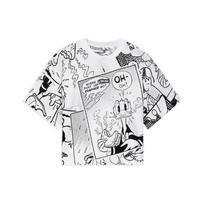 Li Ning X Disney Mickey serijos SS22 animacinių filmų raštas visame spausdinimui laisvi trumpomis rankovėmis marškinėliai moteriški viršutiniai drabužiai juodai balta AHSS272-3 L