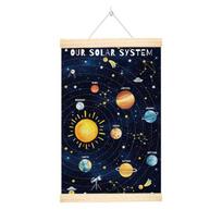 Saulės sistemos abėcėlės plakatas su mediniu kabinamu rėmu berniuko kambariui kosmoso dekoracijos švietėjiškas sienos menas kabinami baneriai 40 x 60cm
