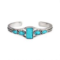 Yousheng Opening Carving Hollow Out Cuff Bracelet Vintage Turquoises Women Bangle Fashion Accessories dangaus mėlyna spalva