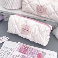 Korean-Style Heart Milk Foam Pencil Case, Large Capacity Girly Stationery & Makeup Bag