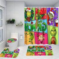 Merry Christmas Cartoon Shower Curtain Witch Bath Sets Waterproof Non-Slip Bathroom Rug Toilet U With 12 Hooks Home Deco W60H190(CM)-1 Pcs