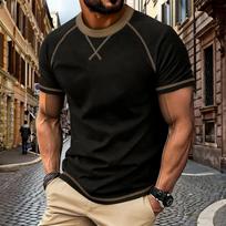 Men Short Sleeve Crew Neck T Shirt with Stitching Casual Fit Soft Fabric Lightweight Basic Top for Everyday Wear M juoda