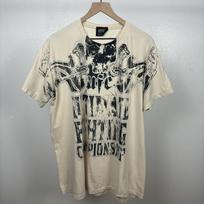 Vintage UFC T Shirt Cream Black MMA Y2K All Over AOP Wings Cross Fighting XL Unisex T-Shirt S