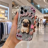 iPhone 17/16/15/14/13/12/11/8/7/Plus/Pro Max phone cases.Pug HAPPY Letter Sunglasses Star Wavy Edge Phone Case