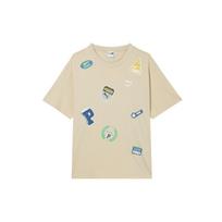 Puma American Retro Letter Logo Print Crew Neck Short Sleeve Drop Shoulder T-Shirt Unisex Tops Light-Khaki 623248-88 XL beige