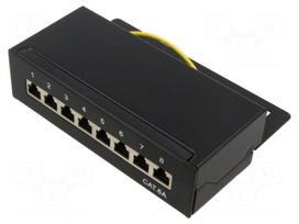 Patch panel | black | RJ45 socket x8 | Number of ports: 8 | Cat 6a