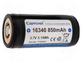 Re-battery: Li-Ion | 16340 | 3.7V | 850mAh | Ø16.8x36.1mm | 2A