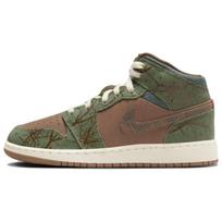 Air Jordan 1 Mid GS Treeline Kids Sneakers Brown Archaeo-Brown Coconut-Milk FQ8101-200 36.5