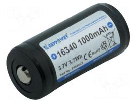 Re-battery: Li-Ion | 16340 | 3.7V | 1000mAh | Ø16.8x35.8mm | 2A