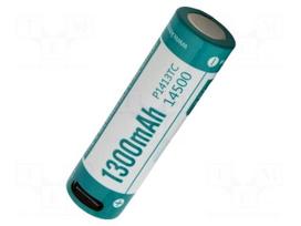 Re-battery: Li-Ion | 14500 | 3.6V | 1300mAh | Ø14.3x50.2mm | 2A | 2pcs.