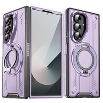 Armor Case For Samsung Galaxy Z Fold 7 5G Slide Camera Protection Phone Case for Galaxy Z Fold 6 Magnetic Ring Holder Cover Galaxy Z Fold7 violetinė