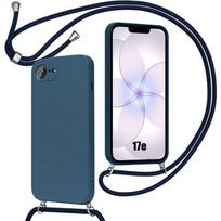 Case for iPhone 17th, Shockproof Scratch-Resistant Liquid Silicone with Navy Blue Shoulder Strap mėlyna