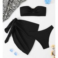 2026 European & American Sexy Three-Piece Push-Up Bikini Set L juoda